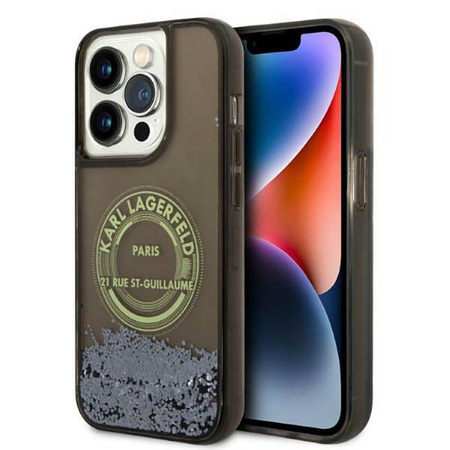 Karl Lagerfeld Liquid Glitter Round RSG Logo Case - Etui iPhone 14 Pro (czarny) (KLHCP14LLCRSGRK)
