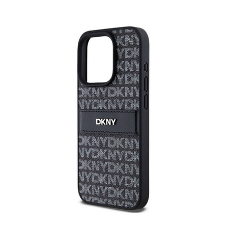 DKNY Leather Mono Stripe & Metal Logo - Etui iPhone 15 Pro (czarny) (DKHCP15LPRTHSLK)