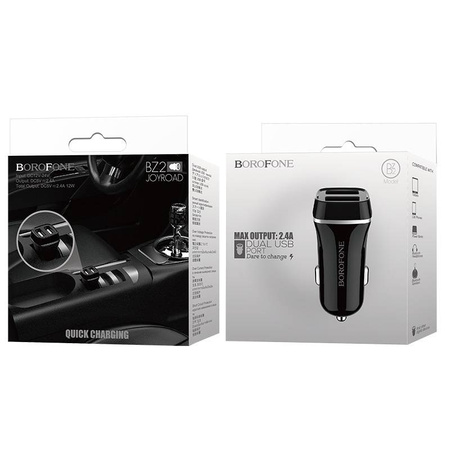 Borofone - ładowarka samochodowa 2x USB, czarny (BFO-BZ2-B)