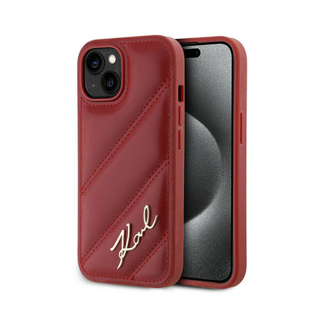 Karl Lagerfeld Diagonal Quilted Script - Etui iPhone 15 / 14 / 13 (czerwony) (KLHCP15SPQDSMGR)