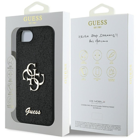 Guess Fixed Glitter Big 4G - Etui do iPhone 16e (czarny) (GUHCPSE4HG4SGK)