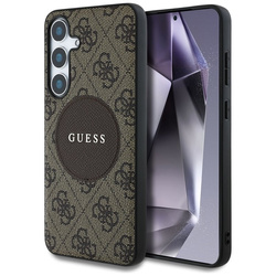 Guess 4G Round Patch Classic Logo MagSafe - Etui do Samsung Galaxy S25 (brązowy) (GUHMS25SP4PGRSGW)