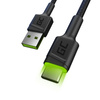 Green Cell Ray - Kabel Przewód USB - USB-C 120cm z zielonym podświetleniem LED i obsługą szybkiego ładowania Ultra Charge, QC 3.0 (KABGC06)