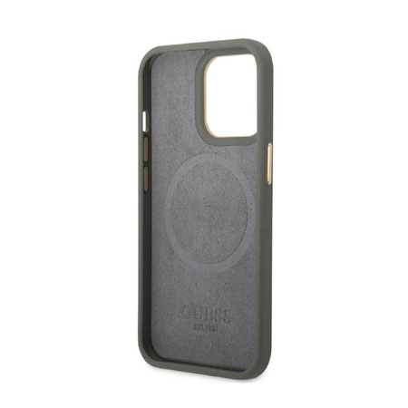 Guess Peony Logo Plate MagSafe - Etui iPhone 13 Pro Max (szary) (GUHMP13XSAPSTG)