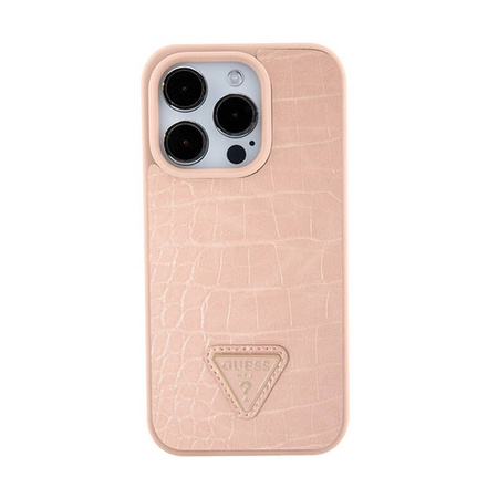 Guess Croco Triangle Metal Logo - Etui iPhone 15 Pro Max (różowy) (GUHCP15XPCRTHCP)