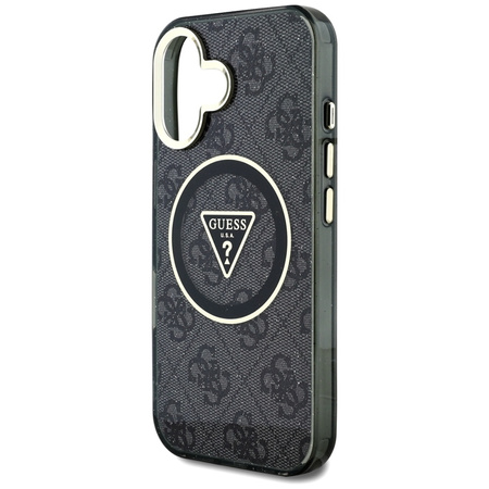 Guess IML Metal Glitter 4G Circle Triangle MagSafe - Etui do iPhone 16 (czarny) (GUHMP16SHG4PRTGK)