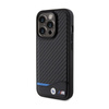 BMW Leather Carbon Blue Line MagSafe - Etui iPhone 15 Pro (czarny) (BMHMP15L22NBCK)