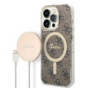 Guess Bundle Pack MagSafe 4G - Zestaw etui + ładowarka MagSafe iPhone 14 Pro Max (brązowy/złoty) (GUBPP14XH4EACSW)
