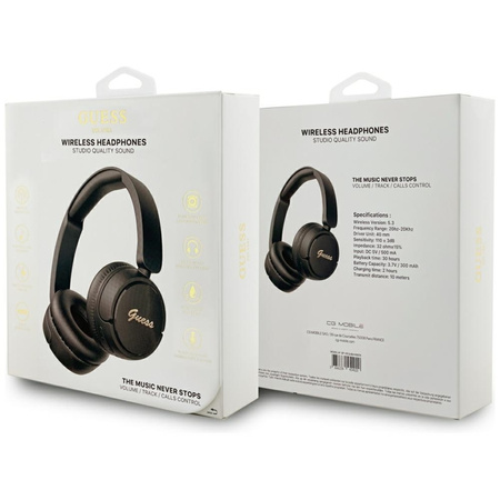 Guess Metal Logo Script - Bezprzewodowe słuchawki nauszne Bluetooth V5.3 (czarny) (GUBHV6SCK)