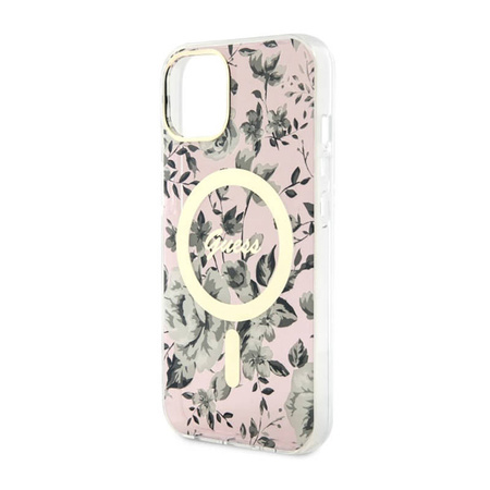 Guess Flower MagSafe - Etui iPhone 14 Plus (Różowy) (GUHMP14MHCFWSP)