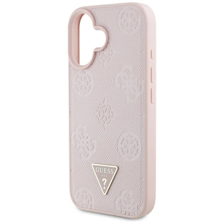 Guess Grained Hot Stamp Peony Triangle Logo MagSafe - Etui do iPhone 16 (różowy) (GUHMP16SPGBTMP)
