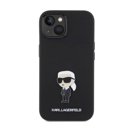 Karl Lagerfeld Silicone Ikonik Metal Pin - Etui iPhone 15 (czarny) (KLHCP15SSMHKNPK)