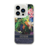 Guess Liquid Glitter Flower – Etui iPhone 14 Pro (niebieski) (GUHCP14LLFLSB)