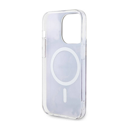 Guess Golden Marble MagSafe - Etui iPhone 14 Pro (Purpurowy) (GUHMP14LHTMRSU)