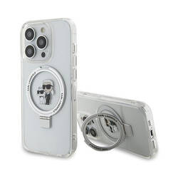 Karl Lagerfeld Ring Stand Karl & Choupette MagSafe - Etui iPhone 14 Pro (biały) (KLHMP14LHMRSKCH)