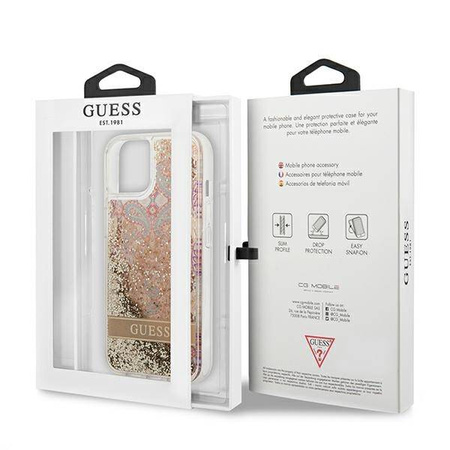 Guess Liquid Glitter Paisley - Etui iPhone 13 mini (złoty) (GUHCP13SLFLSD)