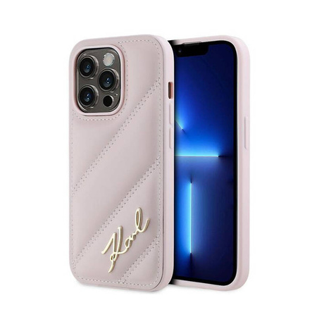 Karl Lagerfeld Diagonal Quilted Script - Etui iPhone 14 Pro (różowy) (KLHCP14LPQDSMGP)