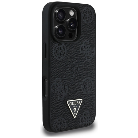 Guess Grained Hot Stamp Peony Triangle Logo MagSafe - Etui do iPhone 16 Pro (czarny) (GUHMP16LPGBTMK)