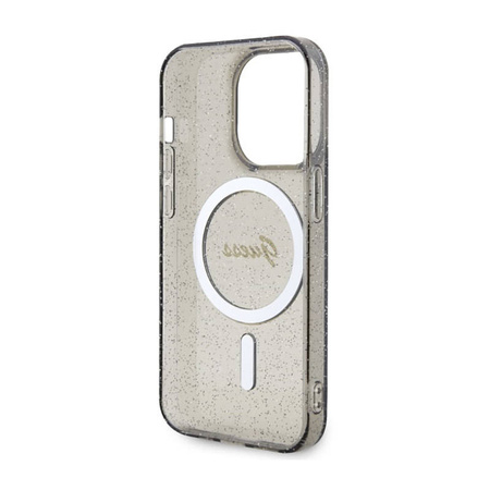 Guess Glitter Gold MagSafe - Etui iPhone 14 Pro (Czarny) (GUHMP14LHCMCGK)