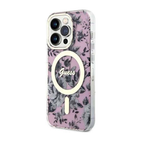 Guess Flower MagSafe - Etui iPhone 14 Pro (Różowy) (GUHMP14LHCFWSP)