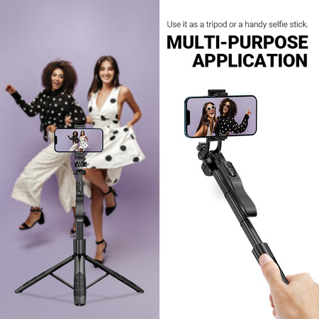 Crong SelfieGo Ultra – Aluminiowy selfie stick Bluetooth tripod (czarny) (CRGSGU1BLK)