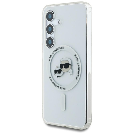 Karl Lagerfeld Button Karl & Choupette Heads Printed Logo MagSafe - Etui Samsung Galaxy S25 (biały) (KLHMS25SHLSKCH)