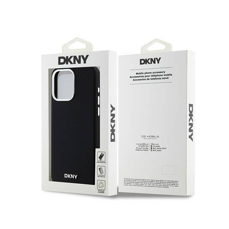 DKNY Liquid Silicone Small Metal Logo MagSafe - Etui iPhone 15 Pro Max (czarny) (DKHMP15XSMCHLK)