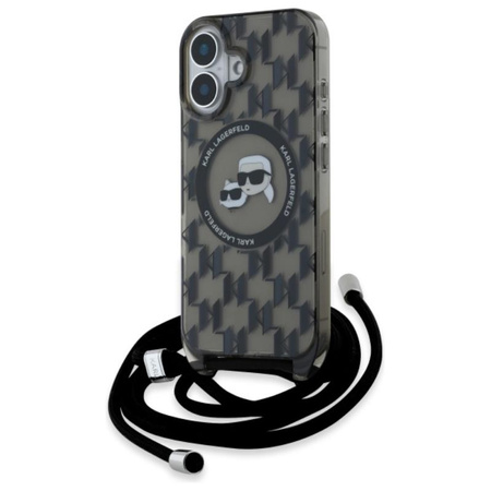Karl Lagerfeld IML Crossbody Monogram Karl & Choupette Head MagSafe - Etui iPhone 16 (czarny) (KLHMP16SHCKCKLCK)