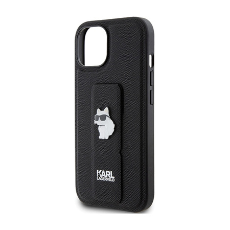 Karl Lagerfeld Gripstand Saffiano Choupette Pins - Etui iPhone 15 (czarny) (KLHCP15SGSACHPK)