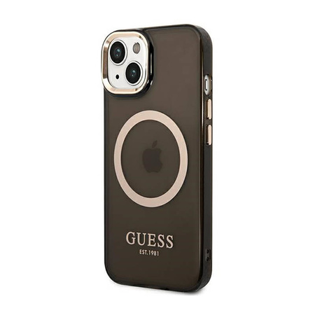 Guess Gold Outline Translucent MagSafe - Etui iPhone 14 (czarny) (GUHMP14SHTCMK)