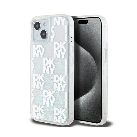 DKNY Liquid Glitter Multilogo - Etui iPhone 15 / 14 / 13 (biały) (DKHCP15SLCPEPT)