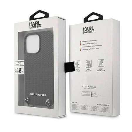 Karl Lagerfeld Leather Textured and Chain - Etui iPhone 13 Pro (czarny) (KLHCP13LPMK)