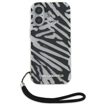 Karl Lagerfeld IML Zebra Pattern & Cord - Etui iPhone 16 (czarny) (KLHCP16SHZBPKCCK)