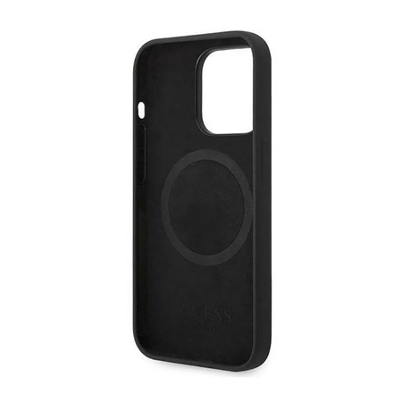 Guess Silicone Logo Plate MagSafe - Etui iPhone 14 Pro Max (czarny) (GUHMP14XSBPLK)