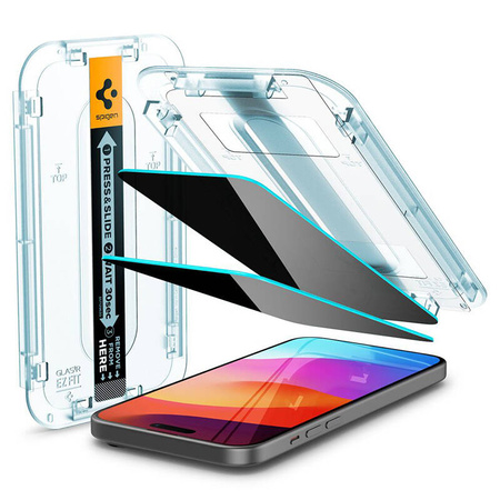 Spigen GLAS.TR EZ FIT Privacy 2-Pack - Szkło hartowane z filtrem prywatyzującym do iPhone 15 / 16 2 szt (AGL06905)