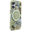 Guess Glitter Flowers Triangle Buttons MagSafe - Etui do iPhone 16 zielony (GUHMP16SHFLPEDN)