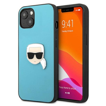Karl Lagerfeld PU Leather Karl's Head Metal - Etui iPhone 13 mini (niebieski) (KLHCP13SPKMB)