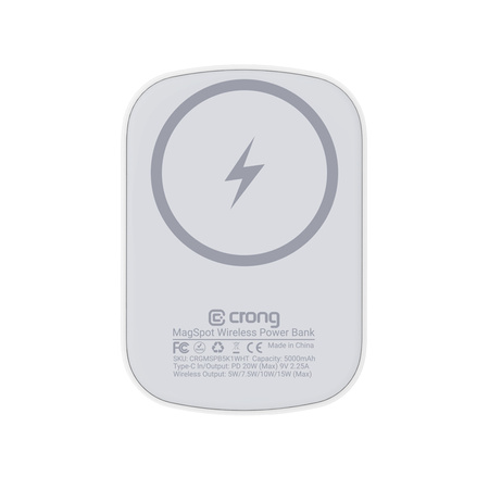 Crong MagSpot Power Bank - Bezprzewodowy power bank ultra slim z MagSafe 5000mAh, USB-C 20W PD (biały) (CRGMSPB5K1WHT)