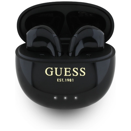 Guess Glossy Effect Egg Shape Printed Classic Logo - Słuchawki Bluetooth TWS + etui ładujące (czarny) (GUTWSOGELEK)