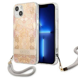 Guess Flower Cord - Etui ze smyczką iPhone 13 mini (Gold) (GUHCP13SHFLSD)