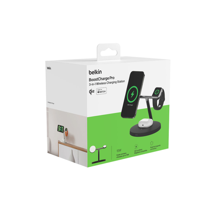 Belkin Stacja do ładowania bezprzewodowego na iPhone, Apple Watch, AirPods, Qi2 15W, czarna (WIZ032KQBK)