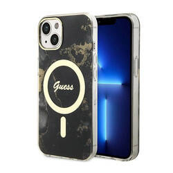 Guess Golden Marble MagSafe - Etui iPhone 14 Plus (Czarny) (GUHMP14MHTMRSK)