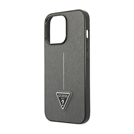 Guess Saffiano Triangle Logo Case – Etui iPhone 14 Pro (srebrny) (GUHCP14LPSATLG)