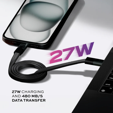 Statik MagStack Slim - kabel USB-A - USB-C 1m, w nylonowym oplocie, płaski, zwijany magnetycznie (black) (PUP-0494-3FT-AC-BLK)