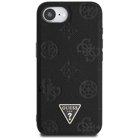 Guess Grained Hot Stamp Peony Triangle Logo MagSafe - Etui do iPhone 16e (czarny) (GUHMPSE4PGBTMK)