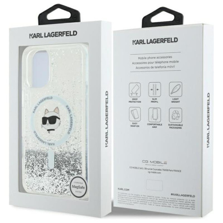 Karl Lagerfeld Liquid Glitter Choupette Head MagSafe - Etui iPhone 16 (przezroczysty) (KLHMP16SLGCHSGH)