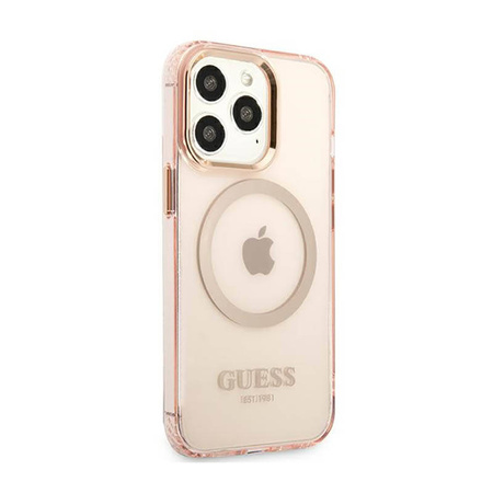 Guess Gold Outline Translucent MagSafe - Etui iPhone 13 Pro Max (różowy) (GUHMP13XHTCMP)