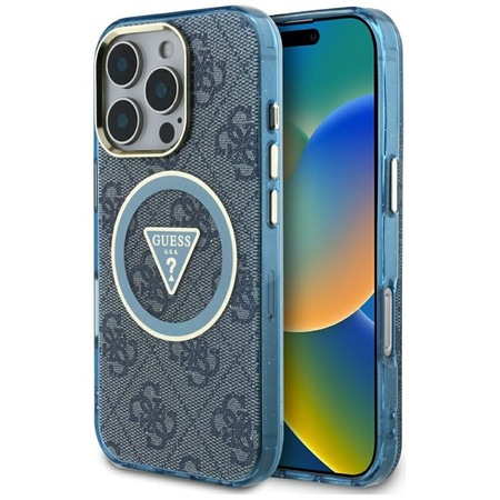 Guess IML Metal Glitter 4G Circle Triangle MagSafe - Etui do iPhone 16 Pro Max (niebieski) (GUHMP16XHG4PRTGB)