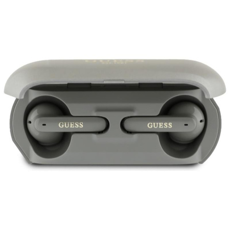 Guess Elongated Metalic Printed Logo - Słuchawki Bluetooth TWS + etui ładujące (szary) (GUTWSC2MCDSE)