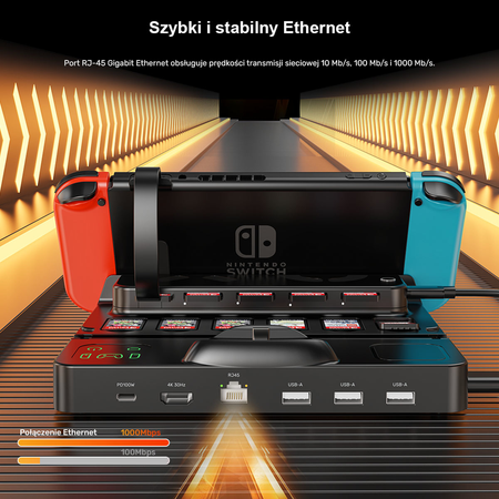 Unitek stacja ładująca Switch z przełącznikiem i czytnikiem kart do gier (G1005ABK01)